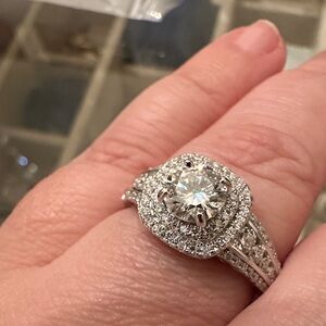 Classic Sterling  Halo Engagement Ring with Round Center Stone